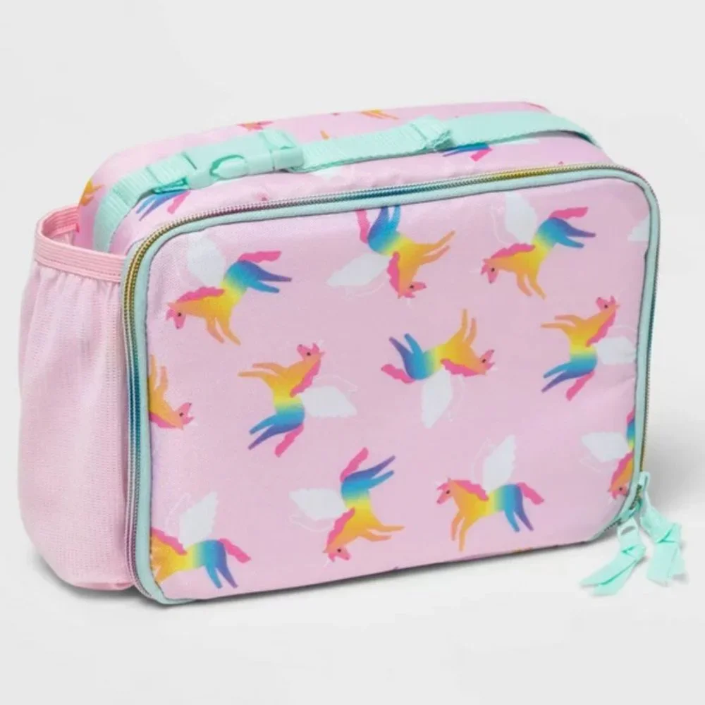 R10. Rainbow Unicorn Zip Around Pink Pegasus Lunch Box NEW - Picture 1 of 1